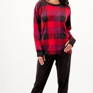 Cuddl Duds Double Plush Velour Lounge Set Red/Black Petite Medium NWOT
